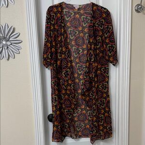 LULAROE Lindsay Cardigan Size M Sheer Multi-color Geometric Kimono Drape